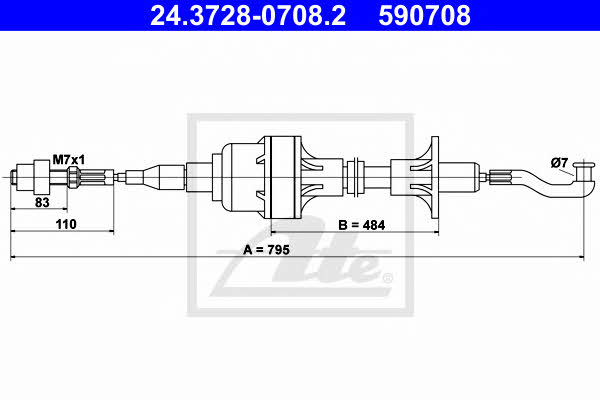 Ate 24.3728-0708.2 Clutch cable 24372807082