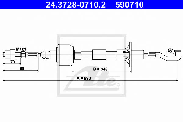 Ate 24.3728-0710.2 Clutch cable 24372807102