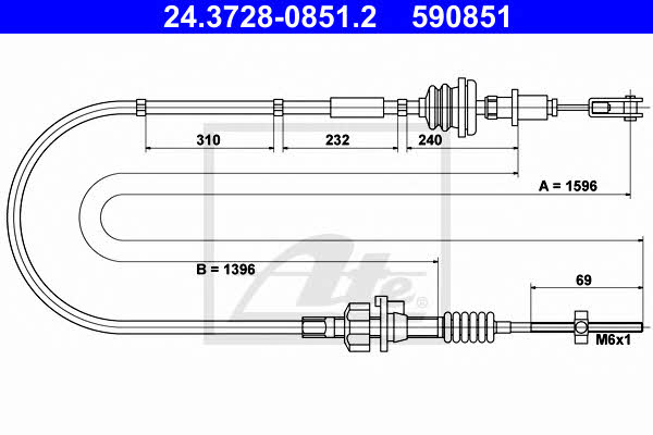 Ate 24.3728-0851.2 Clutch cable 24372808512