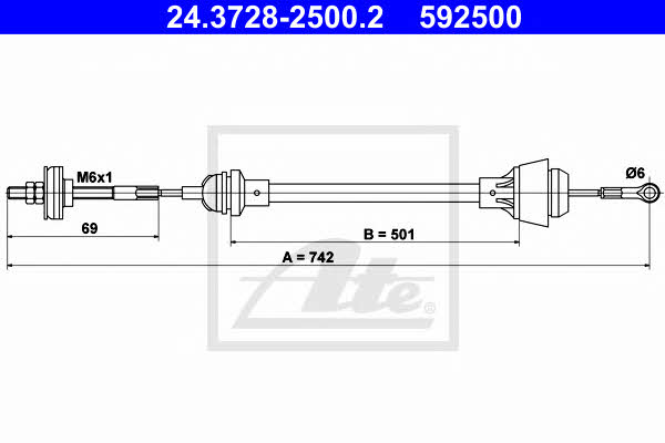 Ate 24.3728-2500.2 Clutch cable 24372825002