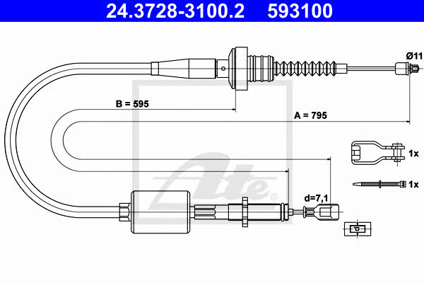 Ate 24.3728-3100.2 Clutch cable 24372831002