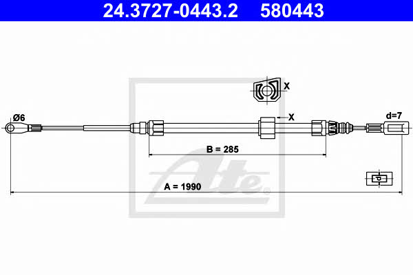 Ate 24.3727-0443.2 Cable Pull, parking brake 24372704432