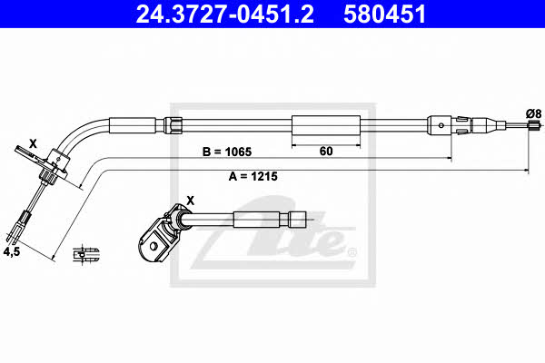 Ate 24.3727-0451.2 Parking brake cable, right 24372704512