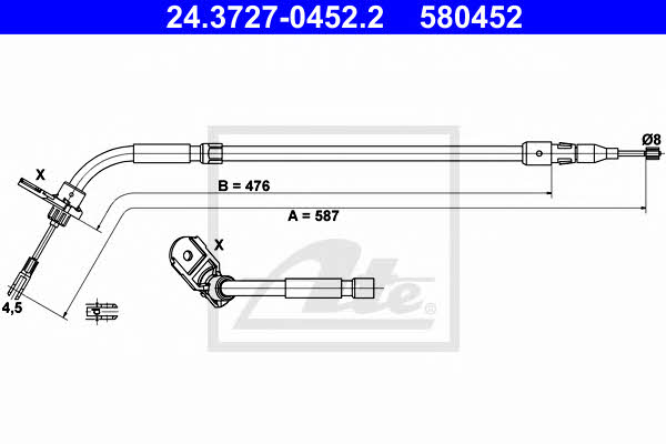Ate 24.3727-0452.2 Parking brake cable left 24372704522