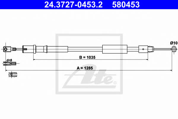 Ate 24.3727-0453.2 Parking brake cable left 24372704532