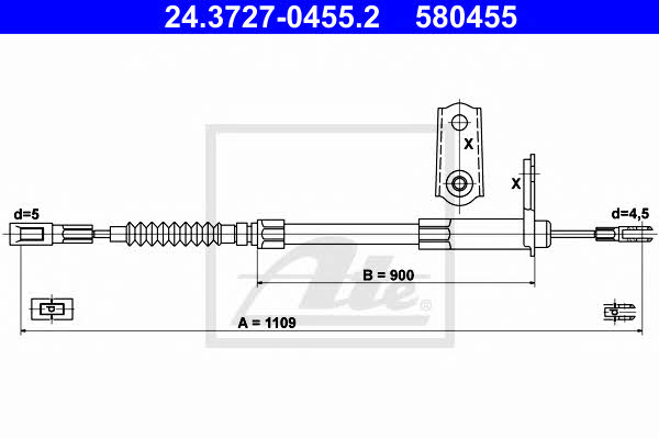 Ate 24.3727-0455.2 Parking brake cable, right 24372704552
