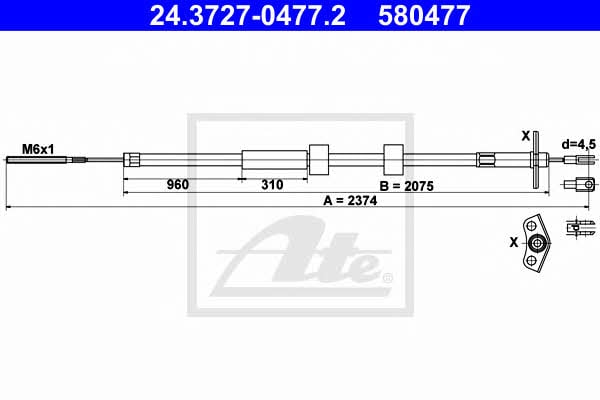 Ate 24.3727-0477.2 Cable Pull, parking brake 24372704772
