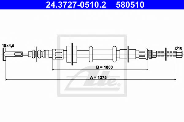 Ate 24.3727-0510.2 Parking brake cable, right 24372705102