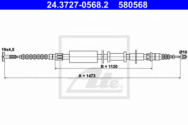 Ate 24.3727-0568.2 Parking brake cable, right 24372705682