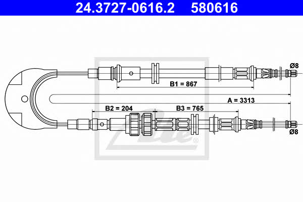 Ate 24.3727-0616.2 Cable Pull, parking brake 24372706162