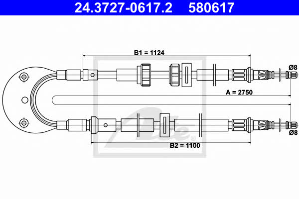 Ate 24.3727-0617.2 Cable Pull, parking brake 24372706172
