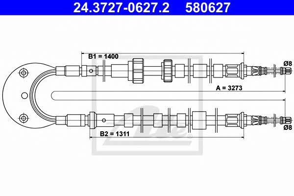Ate 24.3727-0627.2 Cable Pull, parking brake 24372706272