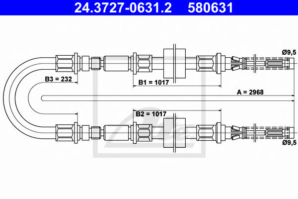 Ate 24.3727-0631.2 Cable Pull, parking brake 24372706312