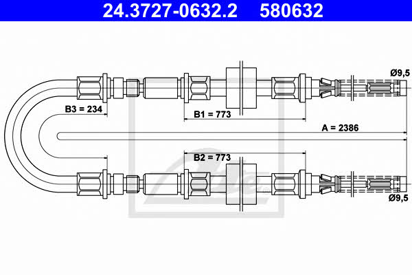 Ate 24.3727-0632.2 Cable Pull, parking brake 24372706322