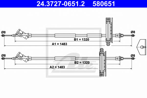 Ate 24.3727-0651.2 Cable Pull, parking brake 24372706512