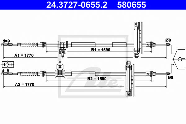 Ate 24.3727-0655.2 Cable Pull, parking brake 24372706552