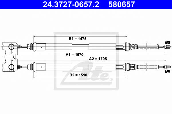 Ate 24.3727-0657.2 Cable Pull, parking brake 24372706572