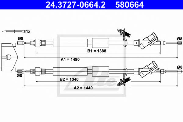 Ate 24.3727-0664.2 Cable Pull, parking brake 24372706642