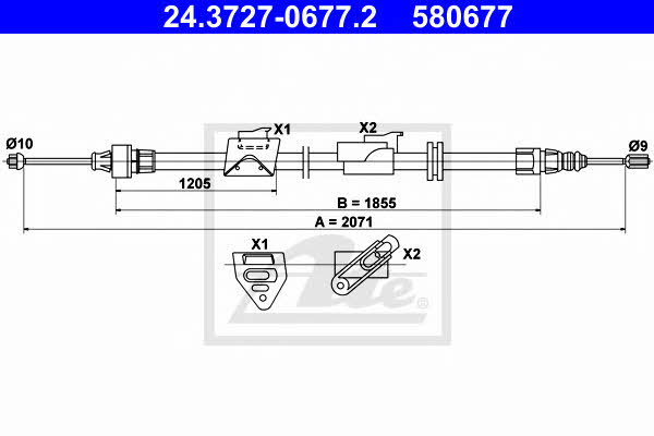 Ate 24.3727-0677.2 Parking brake cable, right 24372706772