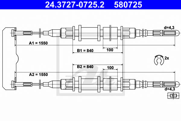 Ate 24.3727-0725.2 Cable Pull, parking brake 24372707252