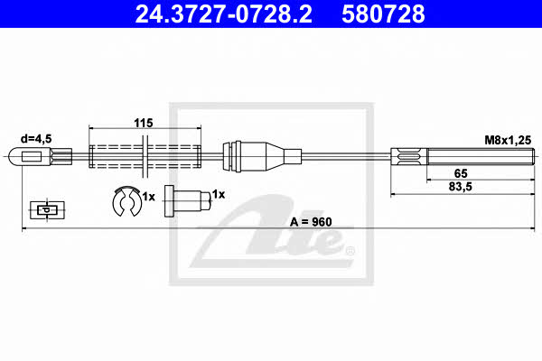 Ate 24.3727-0728.2 Parking brake cable left 24372707282