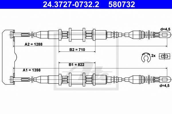 Ate 24.3727-0732.2 Cable Pull, parking brake 24372707322