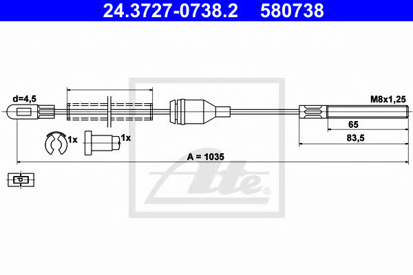 Ate 24.3727-0738.2 Cable Pull, parking brake 24372707382