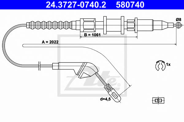 Ate 24.3727-0740.2 Parking brake cable, right 24372707402