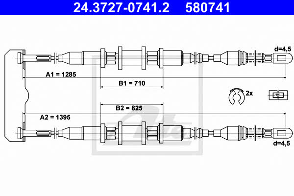 Ate 24.3727-0741.2 Cable Pull, parking brake 24372707412