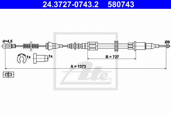 Ate 24.3727-0743.2 Parking brake cable left 24372707432