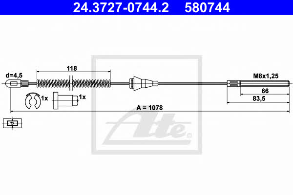 Ate 24.3727-0744.2 Parking brake cable, right 24372707442