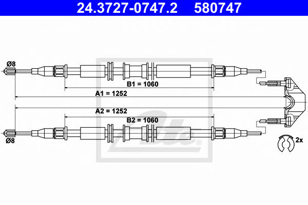 Ate 24.3727-0747.2 Cable Pull, parking brake 24372707472