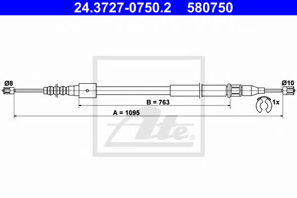 Ate 24.3727-0750.2 Parking brake cable left 24372707502