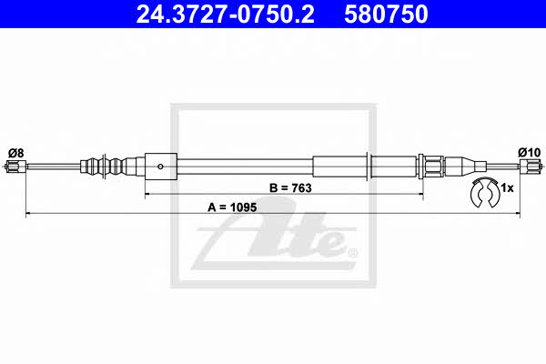 Ate 24.3727-0750.2 Parking brake cable left 24372707502 24372707502 Ate Parking brake cable left