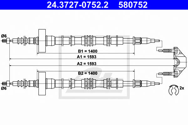 Ate 24.3727-0752.2 Cable Pull, parking brake 24372707522