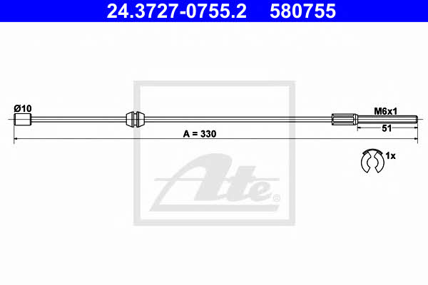 Ate 24.3727-0755.2 Cable Pull, parking brake 24372707552