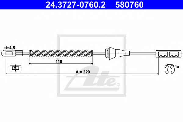 Ate 24.3727-0760.2 Cable Pull, parking brake 24372707602