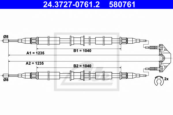 Ate 24.3727-0761.2 Cable Pull, parking brake 24372707612