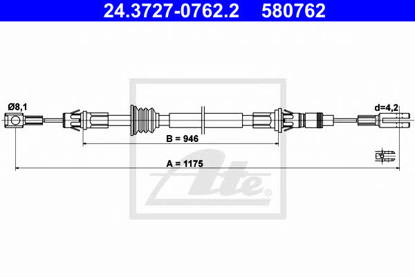 Ate 24.3727-0762.2 Cable Pull, parking brake 24372707622