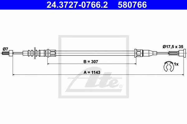 Ate 24.3727-0766.2 Parking brake cable, right 24372707662