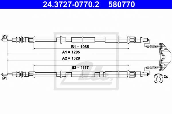Ate 24.3727-0770.2 Cable Pull, parking brake 24372707702