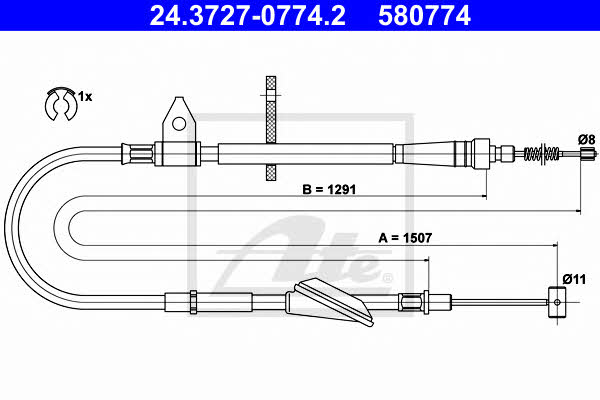 Ate 24.3727-0774.2 Parking brake cable, right 24372707742