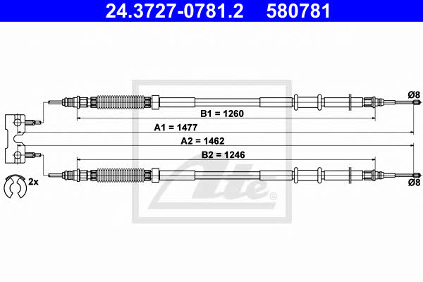 Ate 24.3727-0781.2 Cable Pull, parking brake 24372707812
