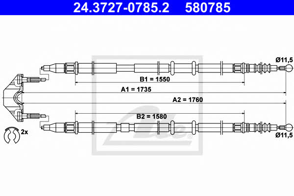 Ate 24.3727-0785.2 Handbrake cable 24372707852 24372707852 Ate Handbrake cable