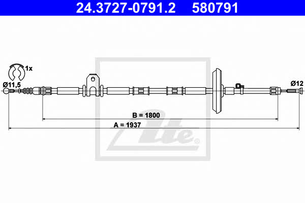Ate 24.3727-0791.2 Cable Pull, parking brake 24372707912