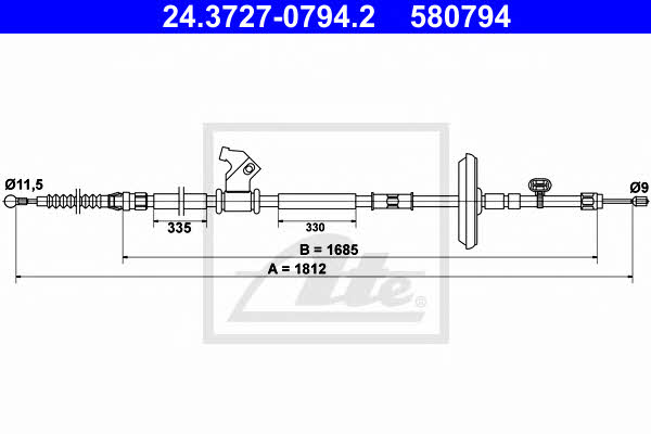 Ate 24.3727-0794.2 Parking brake cable left 24372707942