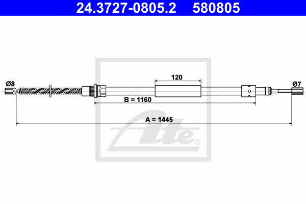 Ate 24.3727-0805.2 Cable Pull, parking brake 24372708052