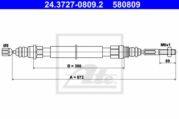 Ate 24.3727-0809.2 Parking brake cable left 24372708092