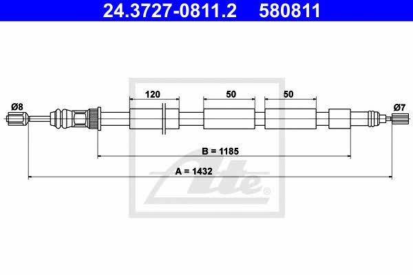 Ate 24.3727-0811.2 Parking brake cable, right 24372708112