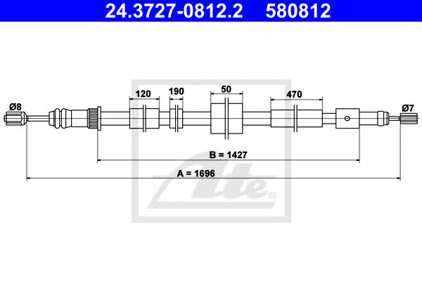 Ate 24.3727-0812.2 Parking brake cable left 24372708122